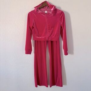 SHEIN Fuchsia Girls Velour‎ Zip-Up Hoodie Tracksuit Set Size 12